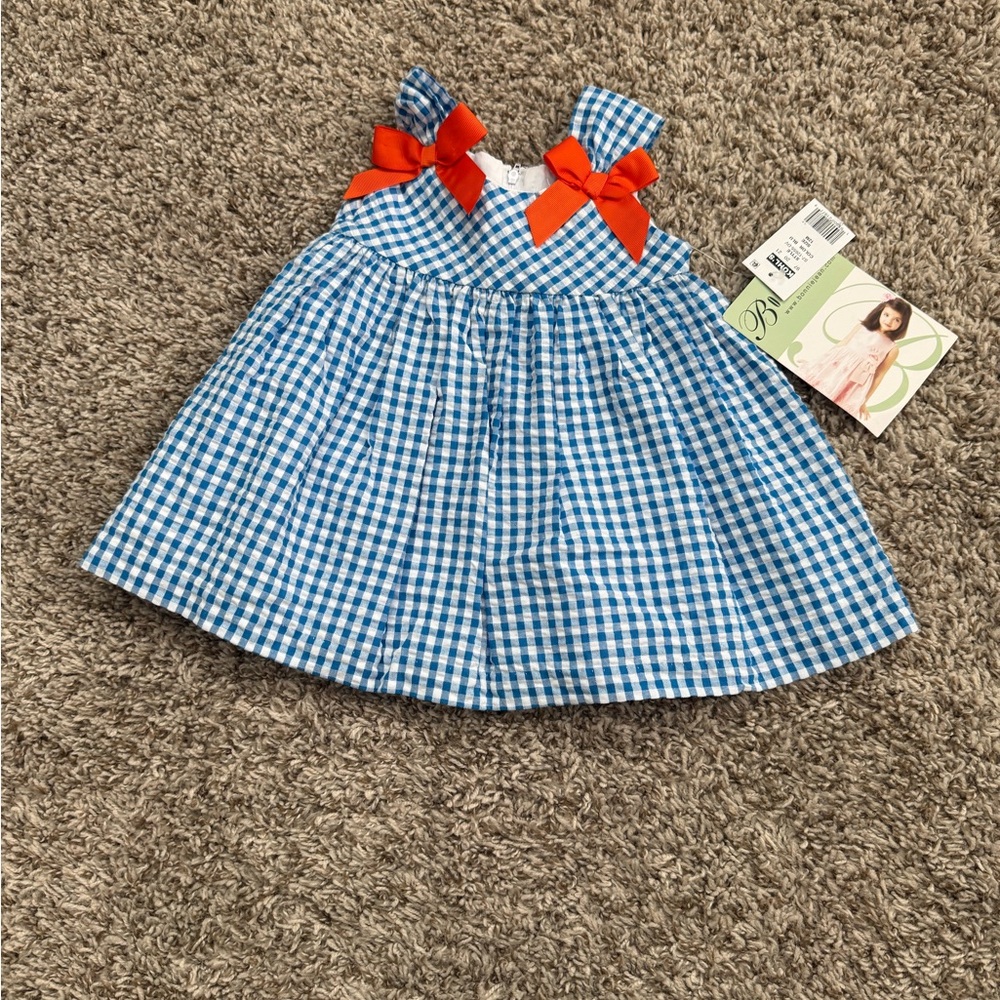 Bonnie Jean Blue Checkered Dress with orange Accents